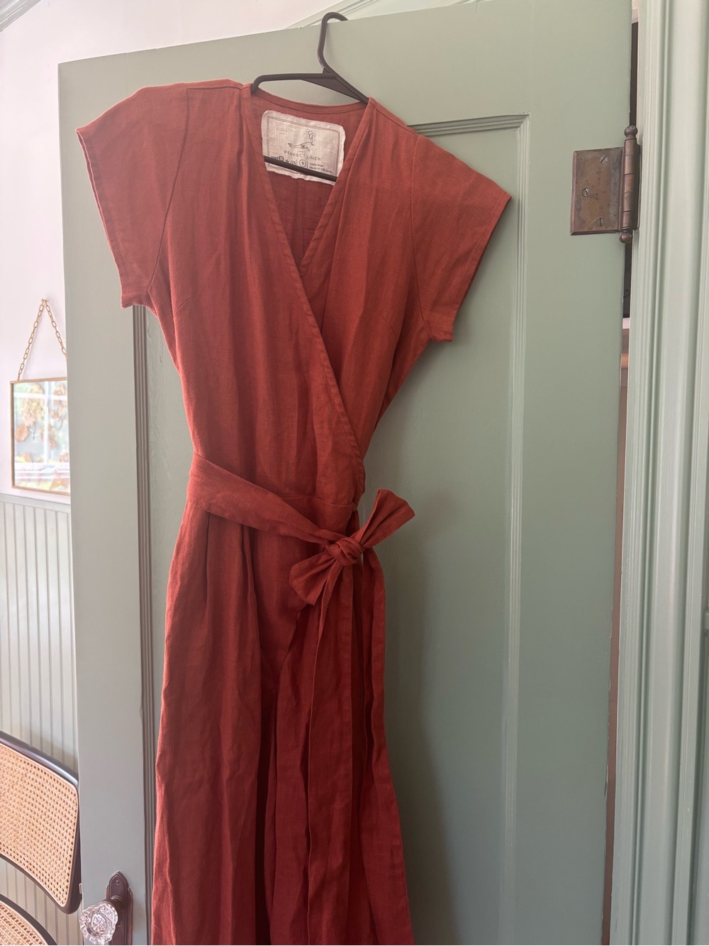 Not Perfect Linen Rust Wrap Wide-Leg Jumpsuit with Tie Waist